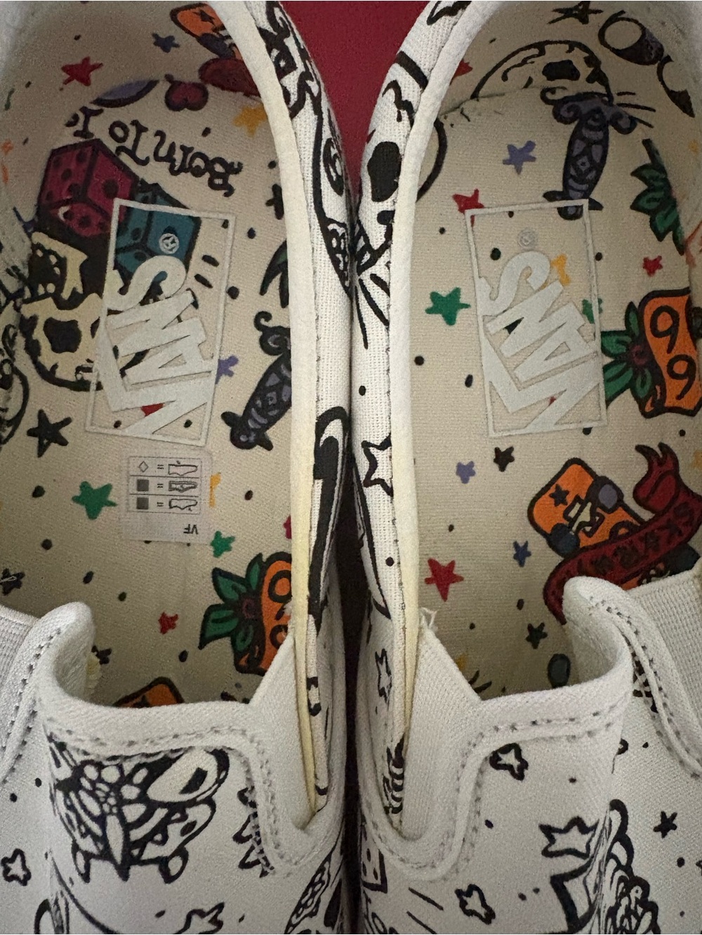 NWT- Vans White Slip-On Sneakers with Tattoo-Style Graphics-with Markers - Picture 2 of 13